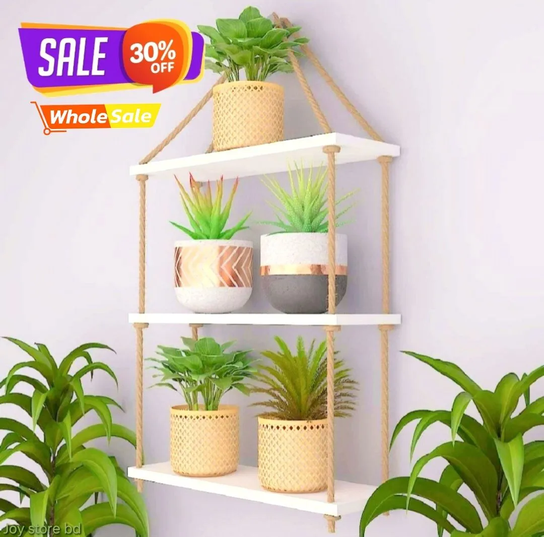 3 Layer Wall Hanging Rope Shelf . Multifunctional Wall Shelf . Handmade Crafty Item Wall Decorative Rack For Home And Office.