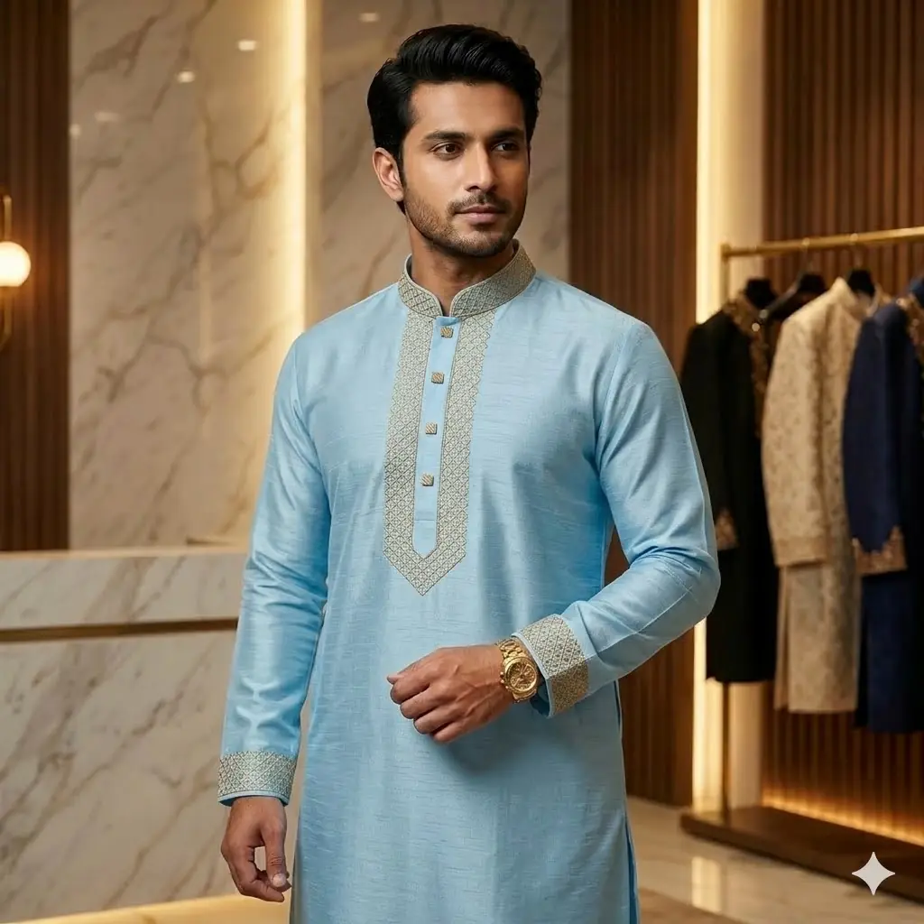 Mens Cotton Panjabi with Embroidery – Stylish Premium Eid Panjabi for Men
